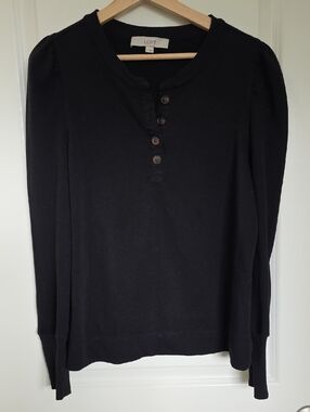 LOFT Black Long-Sleeve Henley Pullover